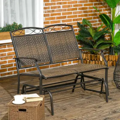 Outdoor Glider Loveseat, Steel Frame Rattan Gliding Chair, Mixed, View more