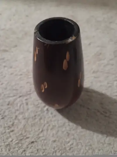 Vintage 1970s Brown Ceramic Vase, Beige Teardrop Motif, 5.5", View more