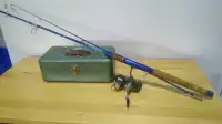 Vintage Fishing Combo. Tackle box, Rod and Reel.