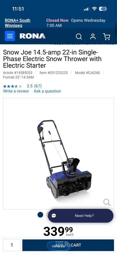 Snow Joe 22” Electric Snow Blower Thrower, View more