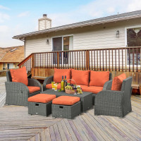 Last 3 recliner patio sets in grey, orange and blue