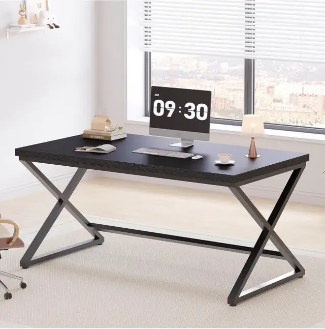 Black Modern Desk Wood Metal Workstation Black Oak, 55" in Desks in City of Toronto - Image 3
