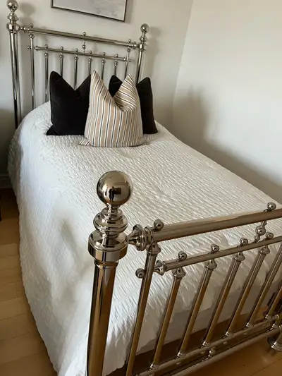 Two Single Metal Bed Frames and Nightstand, View more