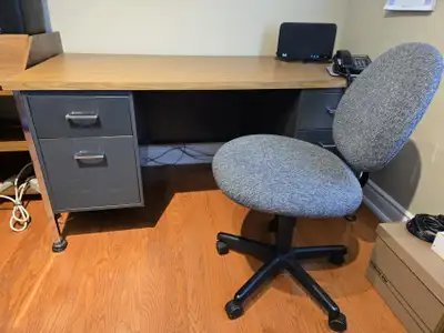 Wood and metal desk. Located upstairs. 60" L x 30" D x 29.5" H See instructions below if you are int...