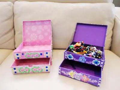 Selling both of our daughters hand crafted & Stick On Mosaics Jewellery Boxes including a couple han...
