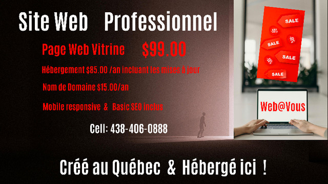 Promotion : $99.  Site Web Vitrine dans Web et infographie  à Laurentides