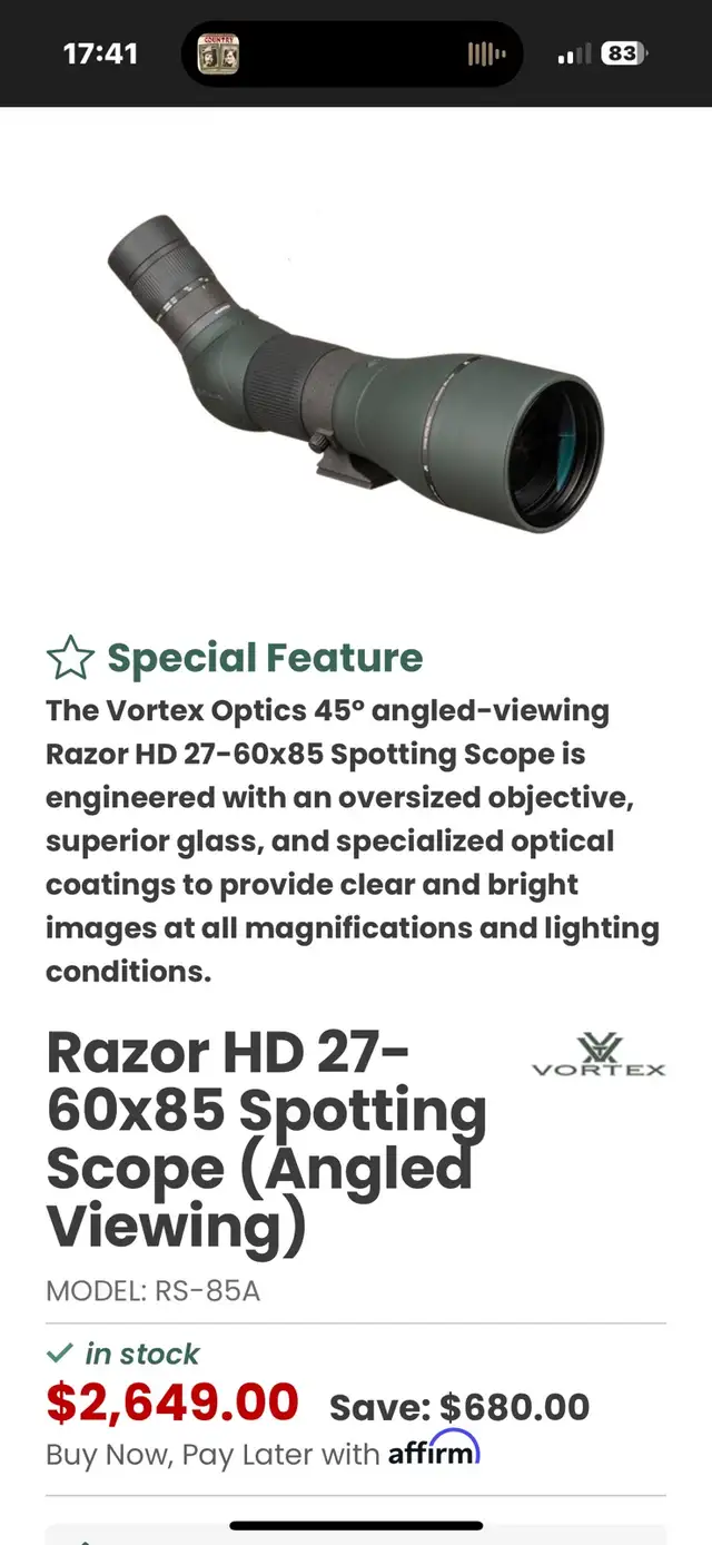 VORTEX RAZOR HD 27-60X85 ANGLEDSPOTTING SCOPE in Fishing, Camping & Outdoors in Saskatoon - Image 5