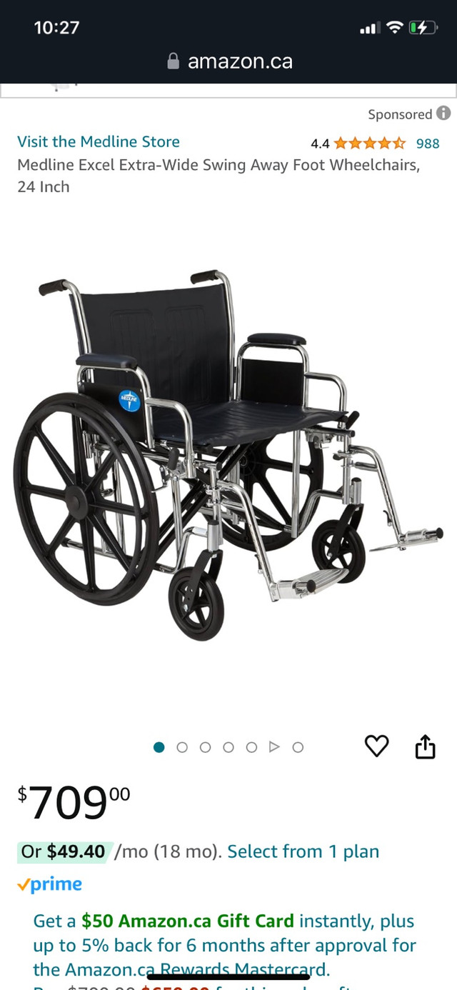 Medline Excel Extrawide 24” 500lb wheelchair NEW in Health & Special Needs in Oakville / Halton Region