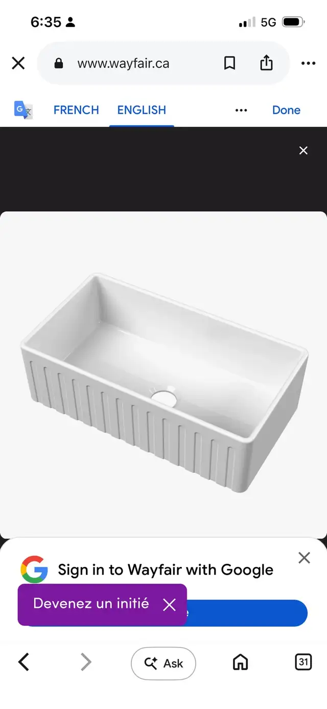 Nuie Butler EF10533 Kitchen Sink in Kitchen & Dining Wares in Mississauga / Peel Region - Image 2