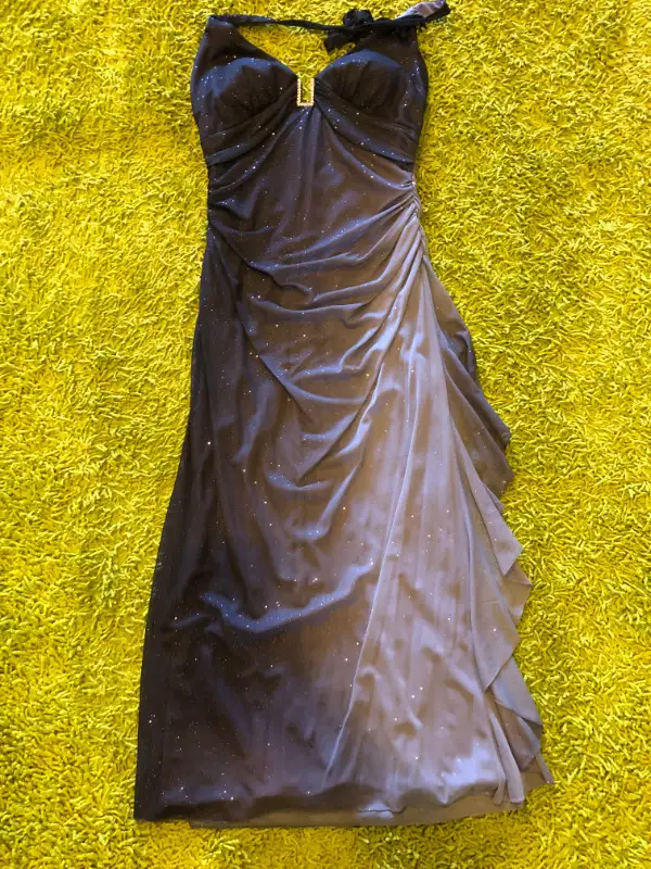 Beautiful ombre grey silver sparkly long gown - 14 P62863262208259121
