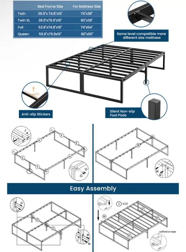 Queen Metal Bed Frame – Wrapped & Ready (Steveston) in Beds & Mattresses in Richmond - Image 3