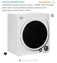 HOMCOM Compact Laundry Dryer, 1350W 13lbs Portable Dryer