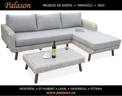 Ensemble sectionnel patio extérieur Cape Cod 3 morceaux gris pâle modulaire en rotin synthétique réa...