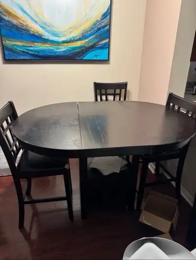 Dark Wood Round Dining Table with 4 Chairs, View more