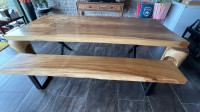 MOVING SALE - Hard Wood Dining Table Set with Bench and 2 side W