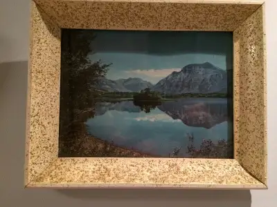 CADRE VINTAGE RÉTRO MID CENTURY PAYSAGE LANDSCAPE MONTAGNE LAC, View more