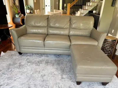 La-Z-Boy Leather Sofa with Matching Ottoman – Solid Wood Frame, View more