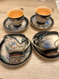 Vintage Japan Moriage Black Gold Blue Eye Dragon Ware Tea Cup & 