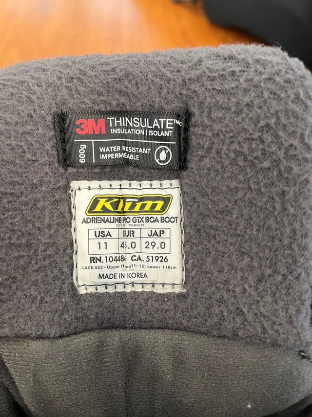 Klim Adrenaline Pro GTX BOA boots, size US 11 Snowmobiles Parts