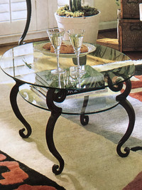 Glass and wrought iron coffee, side & sofa  tables. 