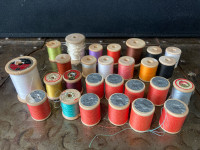 Vintage Lot of 27 Wooden Spool Thread, Wood Spools Sewing Antiqu