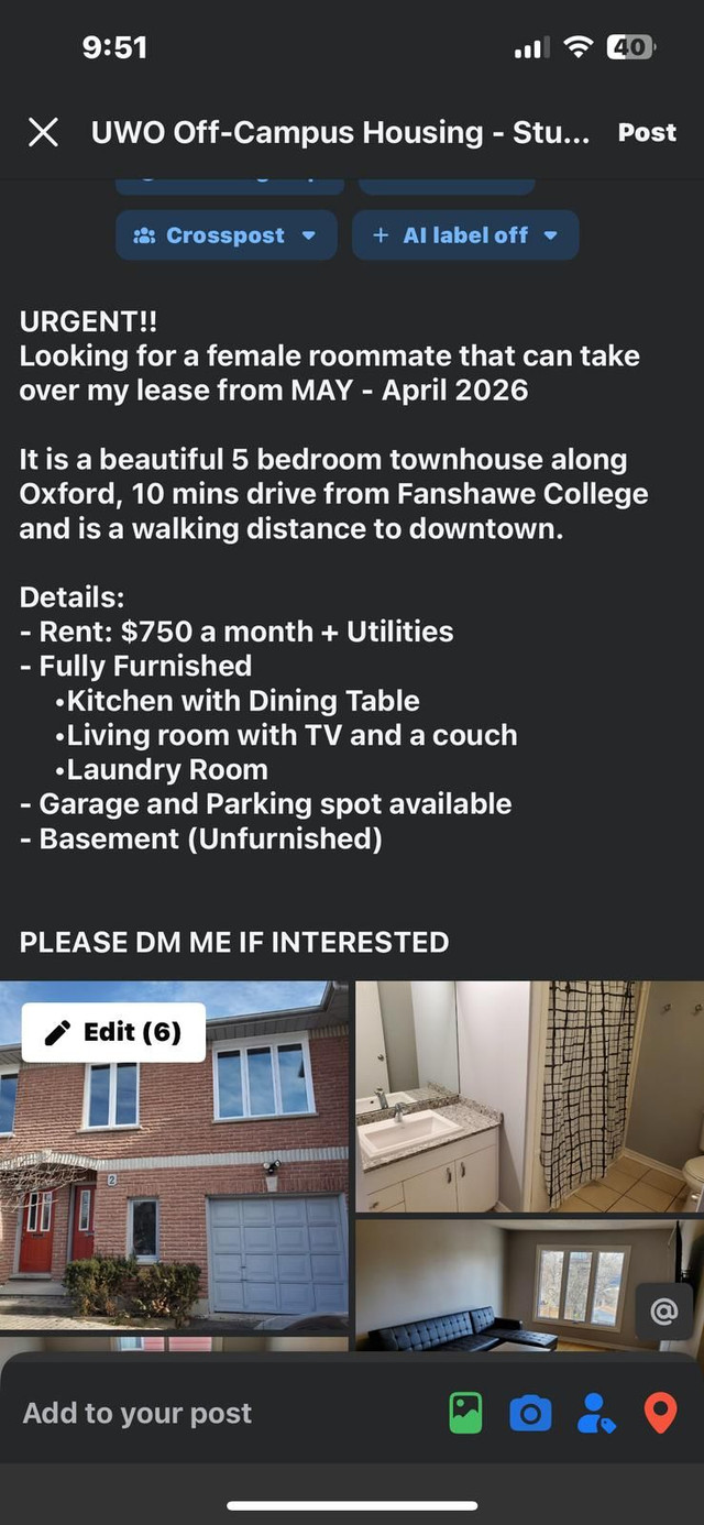 Room for rent *FEMALE* in Room Rentals & Roommates in London
