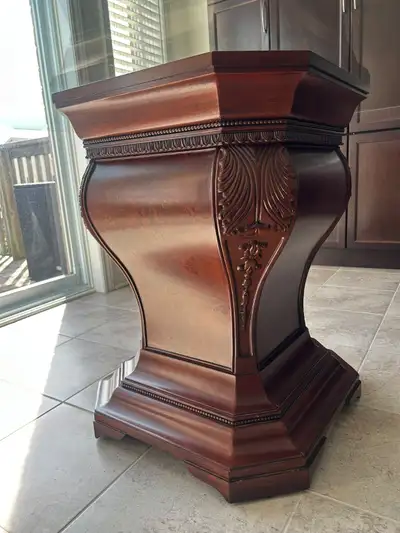 Wood Pedestal Dining Table with Glass Top, View more