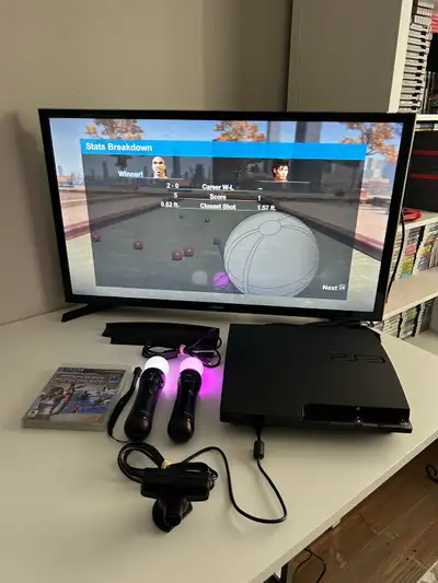 Very good condition 320GB console 2 move controllers PS eye camera Charging cord Sports champions ga...