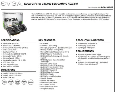EVGA GeForce GTX 960 SSC GAMING ACX 2.0+, View more