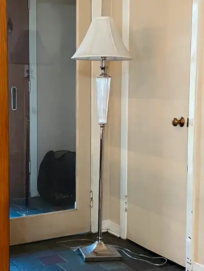 VINTAGE TALL FLOOR LAMP CRYSTAL & METAL, View more