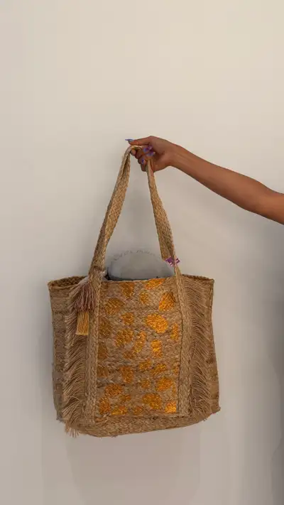 Large Boho Jute Beach Tote Bag , View more