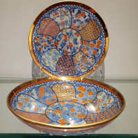 REVERSE PAINTED GLASS  DISH & PLATE " CHINOISERIE" STYLE