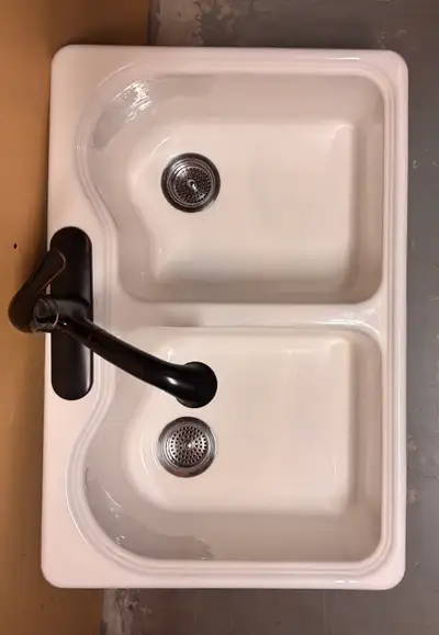 Kohler Hartland White Cast Iron Kitchen Sink +Moen Bronze Faucet, View more