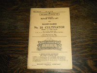 Massey Harris 25 Cultivator Parts List Manual 1953