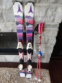 Kids Atomic Downhill Carving Skis, Bindings & Poles 105cm