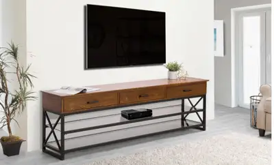 Brand New in Box Corliving Houston Oak Wood Veneer TV Bench, 70”, View more