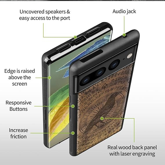 NEW Calveit Natural Wood (& Black Soft TPU) Phone Case, Pixel 7 in Cell Phone Accessories in London - Image 3