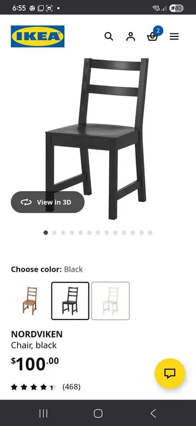 it was $100+HST from the store 45/each now $90 for two This black IKEA NORDVIKEN chair is a stylish...
