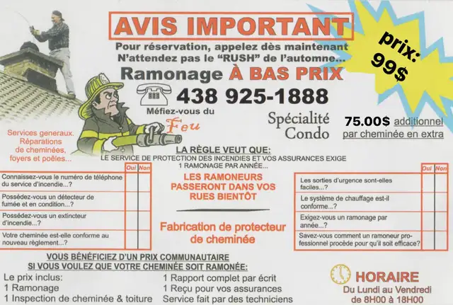 AVIS IMPORTANT. RAMONAGE A BAS PRIX. in Heating, Ventilation & Air Conditioning in Laval / North Shore - Image 2