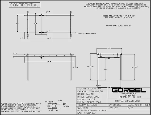 Overhead Bridge Crane Freestanding Gorbel with 1 Ton JLC Coffing63234653974145121
