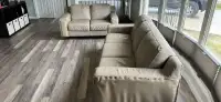 Beige Leather Couch Loveseat Set