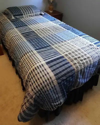 Twin Blue and White Plaid Comforter and Pillow Sham Set, View more