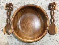 African Wooden Salad Bowl and Servers