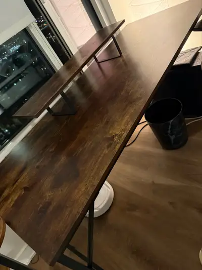 Spacious computer desk with a beautiful dark wood finish and sturdy black metal frame. * Approx. 160...