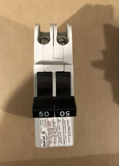 50A 2 pole federal pioneer / federal stablok breaker. The breaker is white. The breaker is brand new...