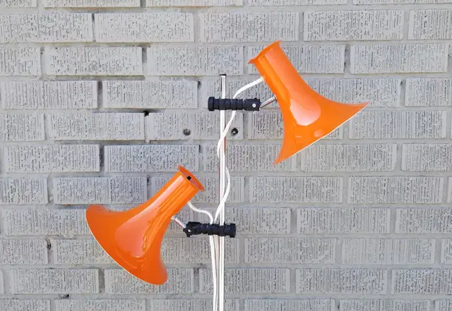 Orange chrome Cdn mcm metal floor lamp 2 adjust lights Lyskaer in Indoor Lighting & Fans in Ottawa - Image 2