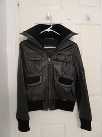 Women black leather jacket