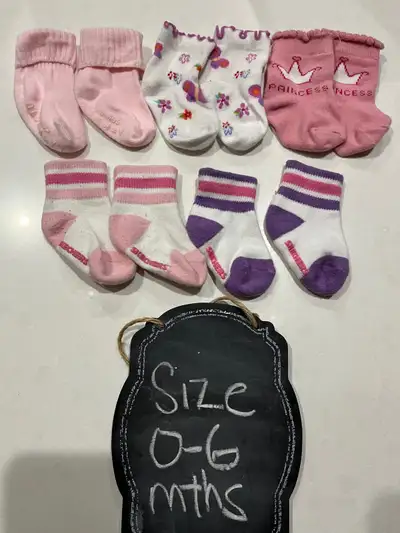 Cute lot of baby girls socks 0-6 months Cute and EUC they fit baby girls Age 0-6 months They are pre...