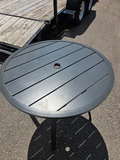 Outdoor Metal Patio Table – Dark Grey – 28.5" Round ASKING: $20.00 (pickup only, cash only). Still a...