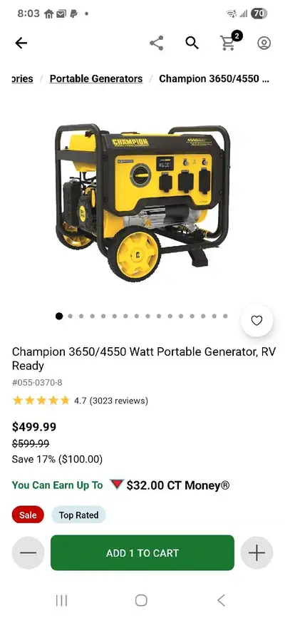 Champion 4550/3650 Genarator, View more